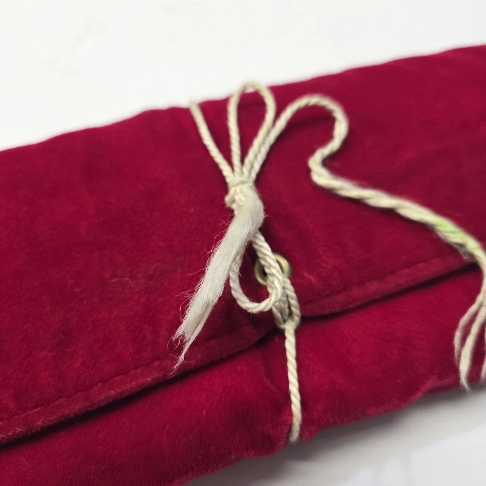 Vintage 80s Rolfs Red Velvet Leather? Womens Travel Jewelry Case Roll Up Folding